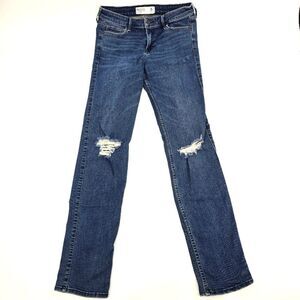 Abercrombie & Fitch Women's Blue Mid Rise Straight Distressed Jeans Size 8R